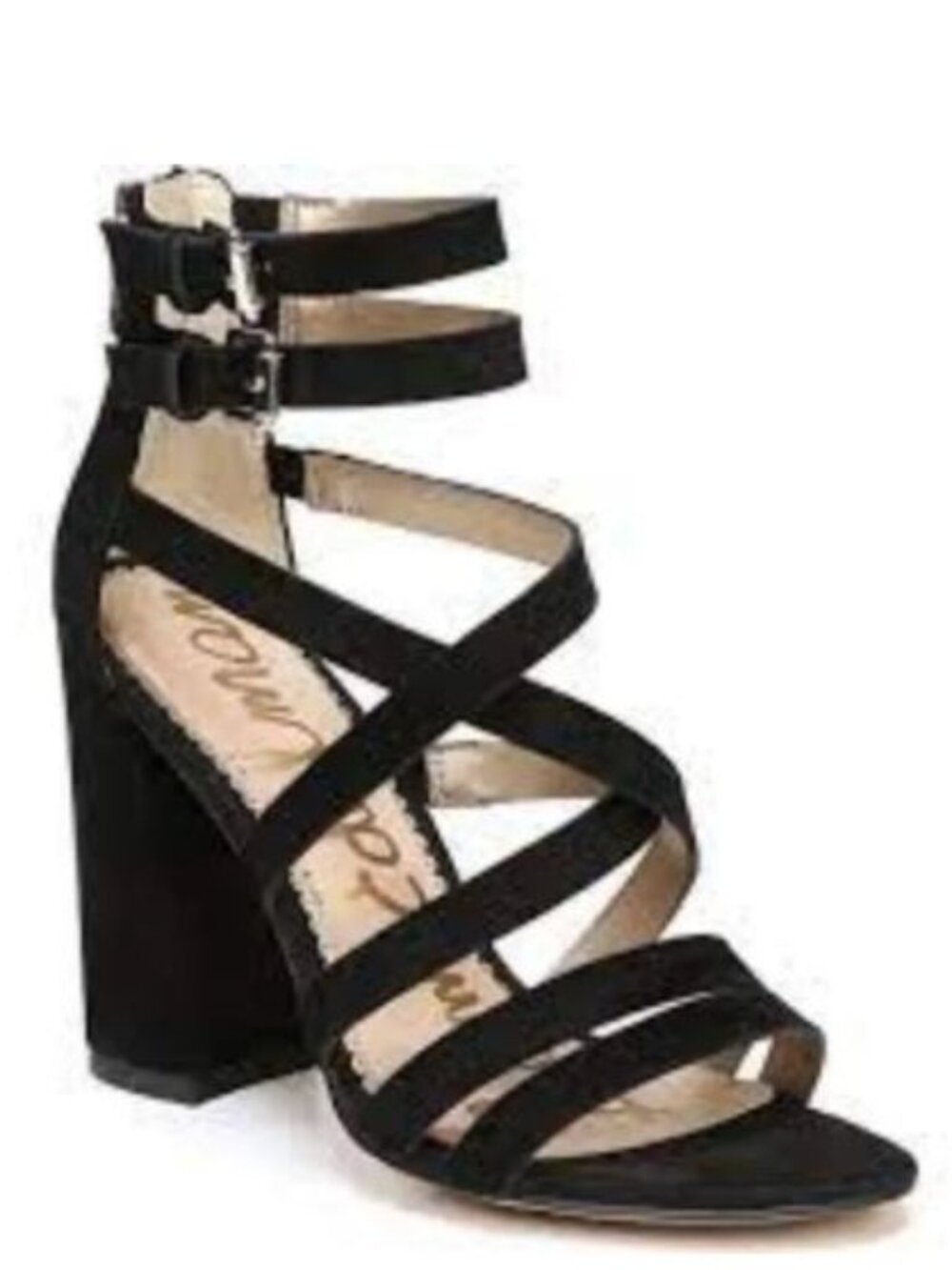 Sam Edelman Black Suede Sandals – Leather Block Heel Size 8